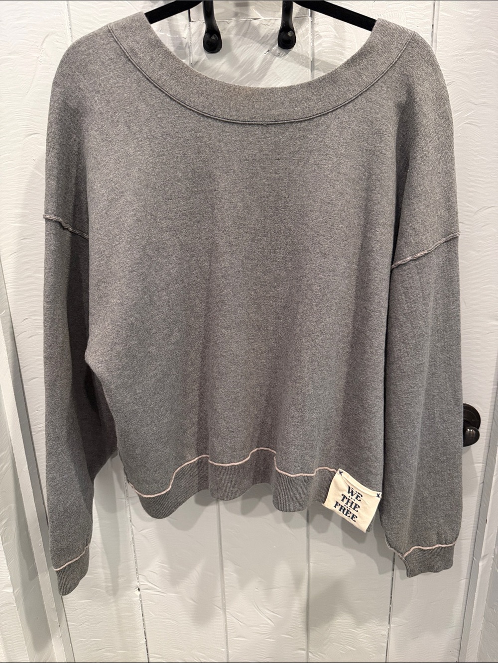 We The Free Heather Gray Boxy Scoop Neck Sweater Small NWOT